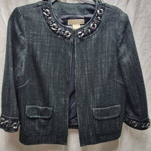 Michael Kors Black Tweed Jacket with Chain Accents